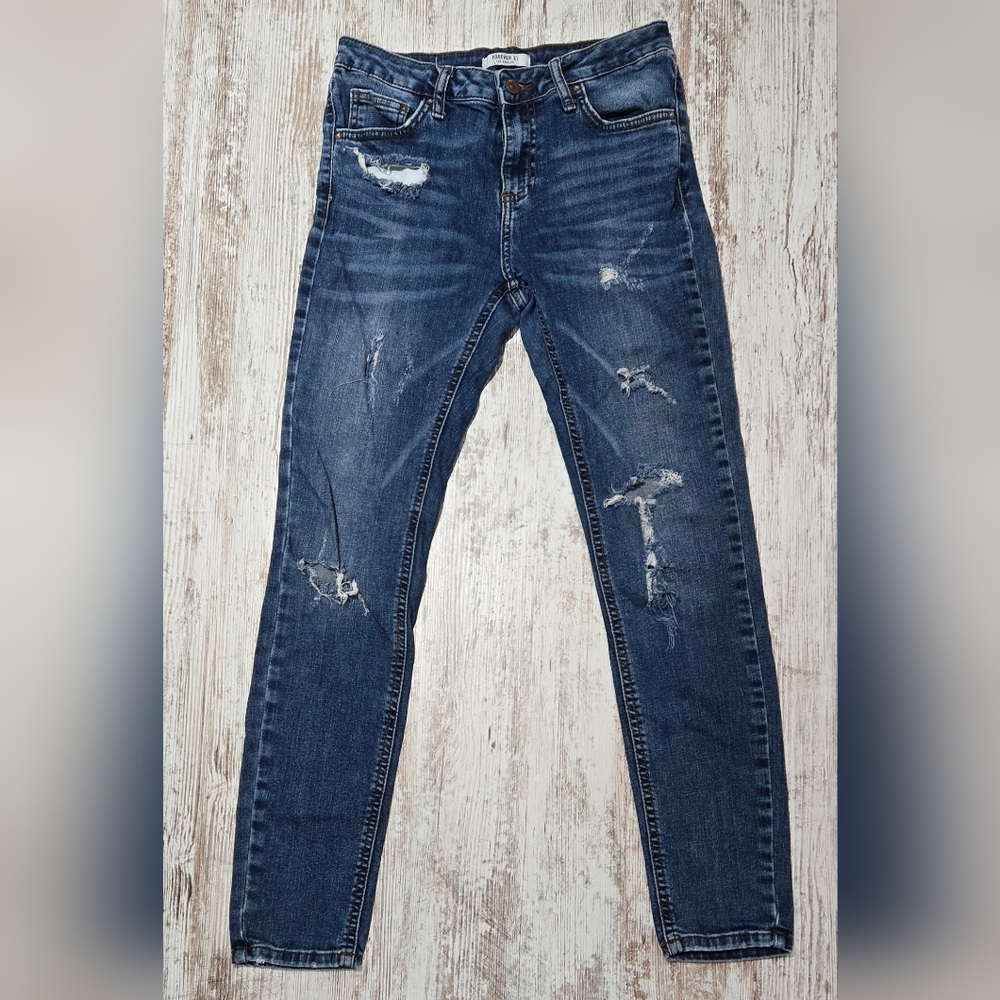 Forever 21 Dark Blue Denim Distressed Jeans